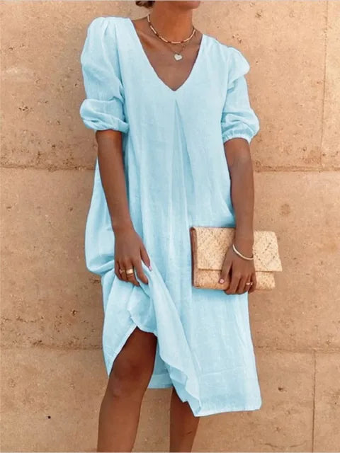 Casimira | Boho Cotton V Neck Tiered Summer Midi Dress