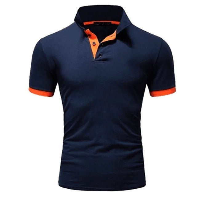 Momount Men Polo Shirt – Stand Collar Contrast Placket Slim Fit