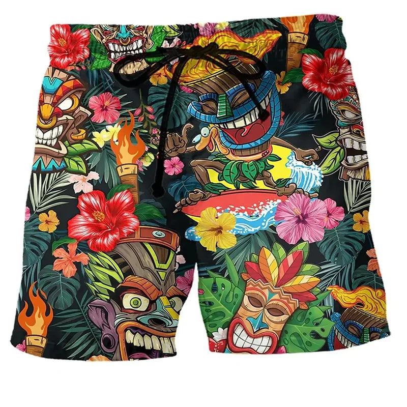 Momount Men Swim Shorts – Hippie Van Graphic Print Drawstring Summer