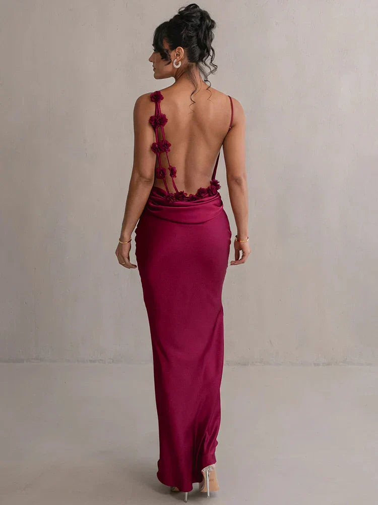Serenity | Elegant Satin Cowl Neck Bodycon Maxi Dress