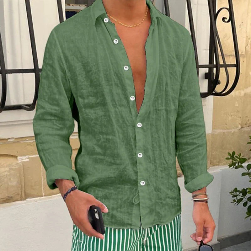Momount Men Linen Shirt – Long Sleeve Relaxed Fit Summer Casual