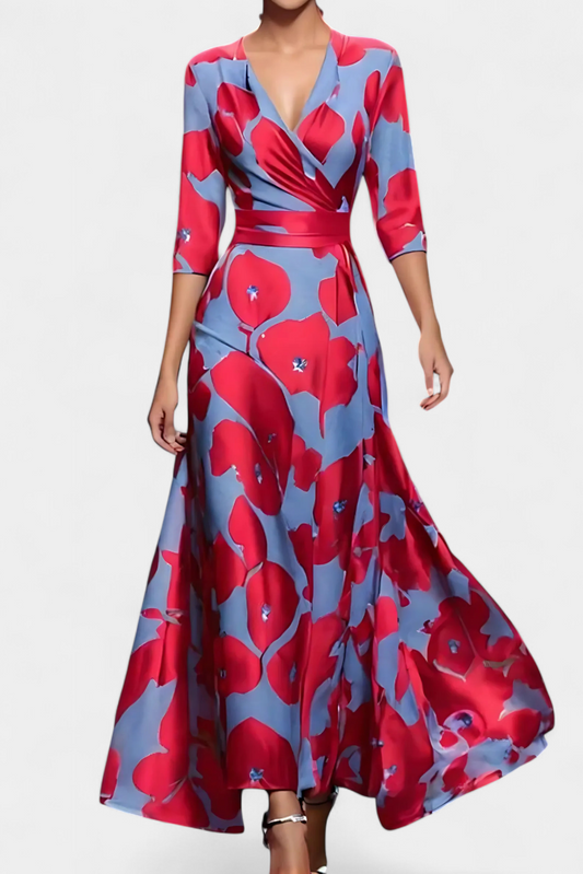 Amaranta | Elegant Floral V Neck Wrap Summer Maxi Dress