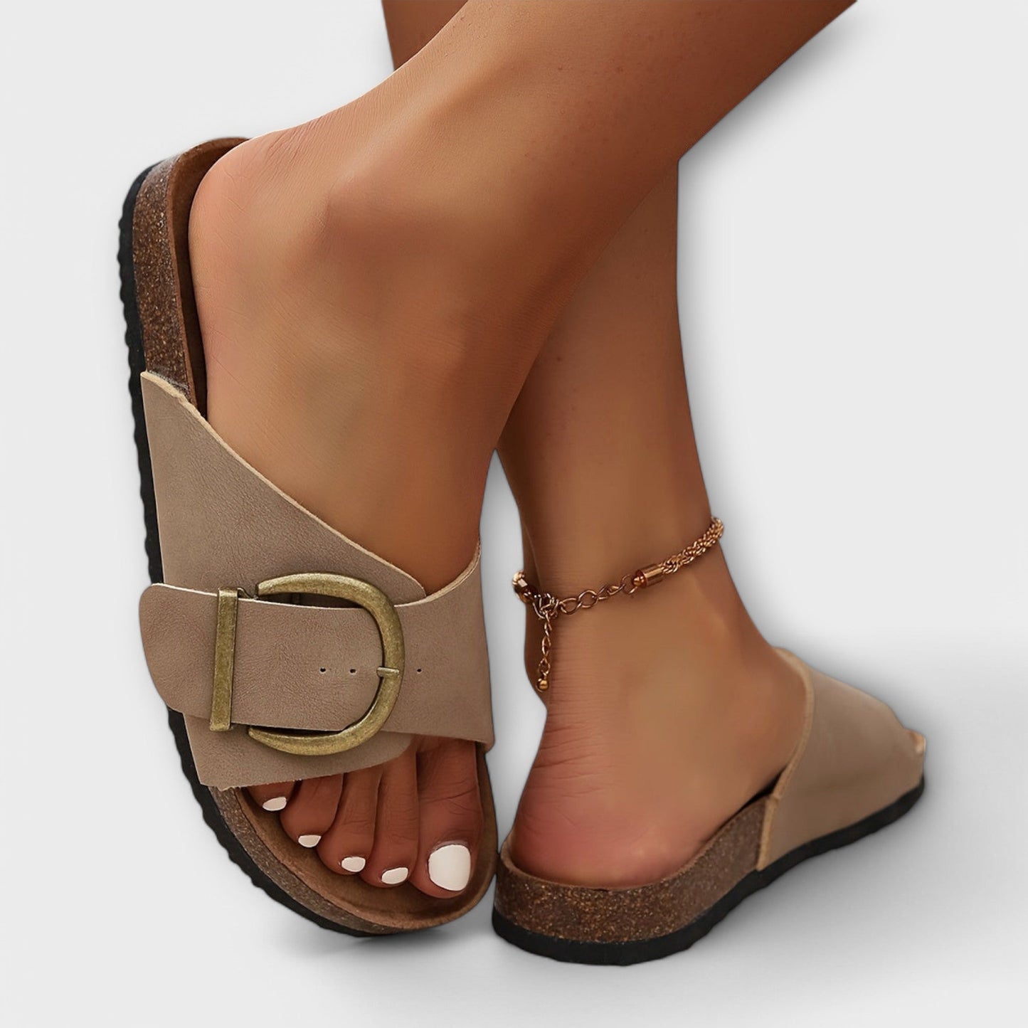 Momount | Women's Platform Sandals | Cork Sole Buckle Strap | Comfortable Open Toe Casual Summer Slides
