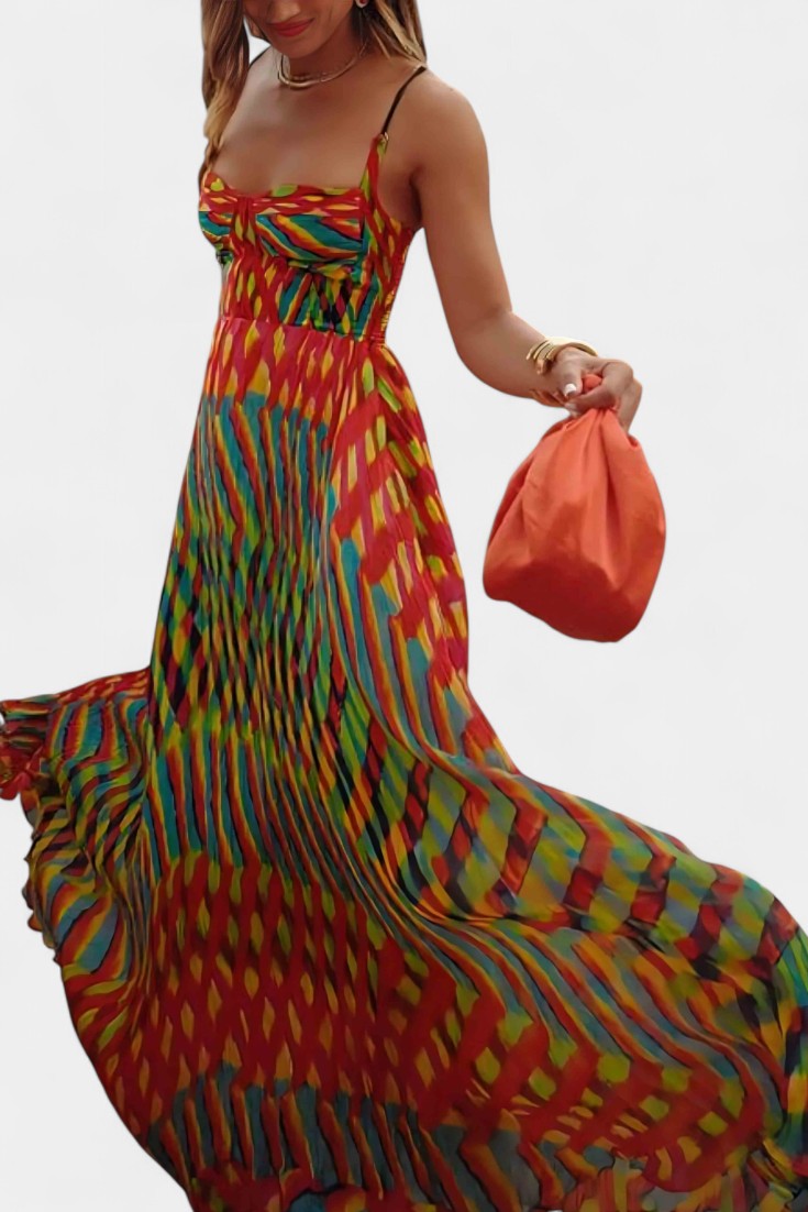 Momount Women’s Boho Maxi Dress – Strappy Flowy Summer Dress