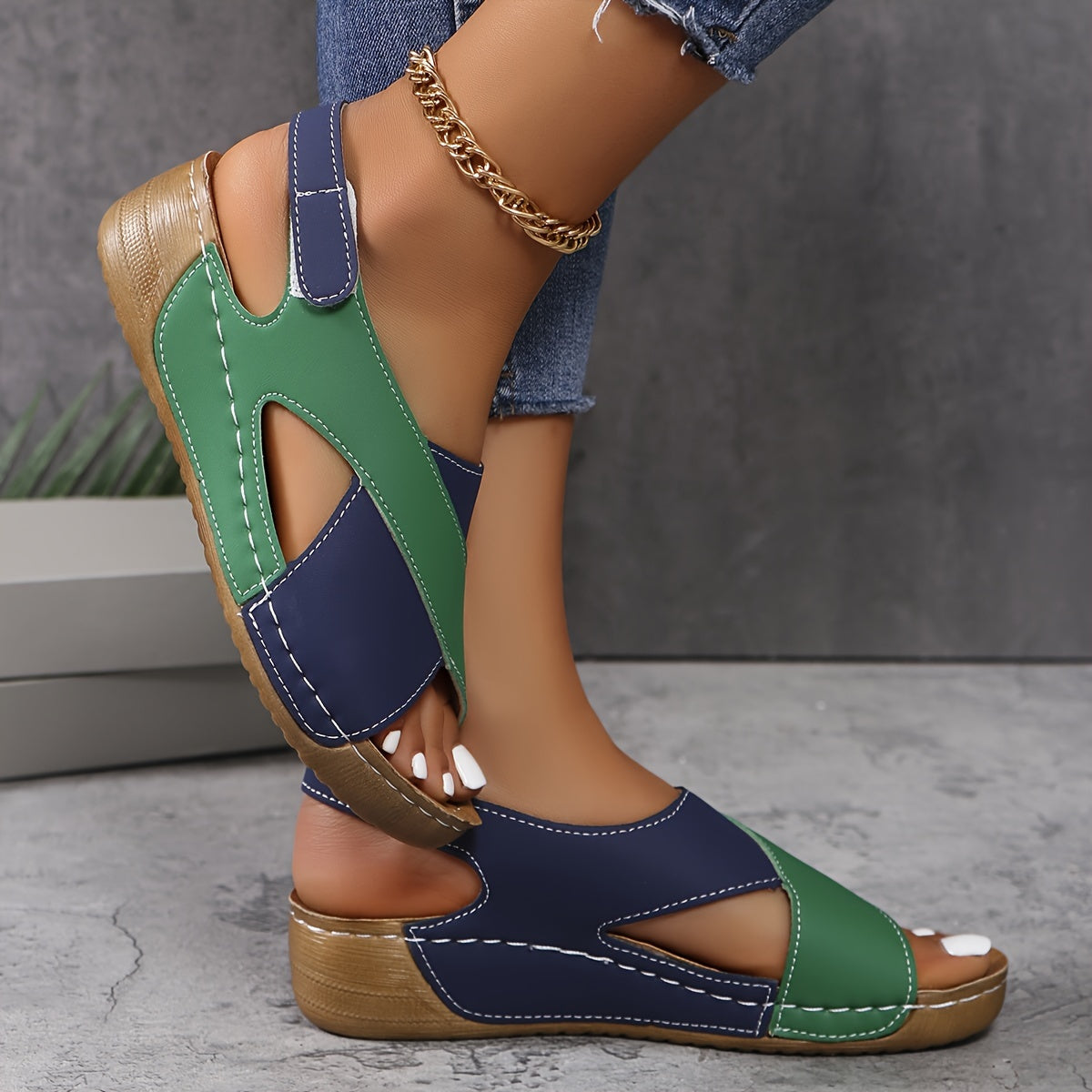 Momount Women Platform Wedge Sandals – Two-Tone Cushioned Slingback