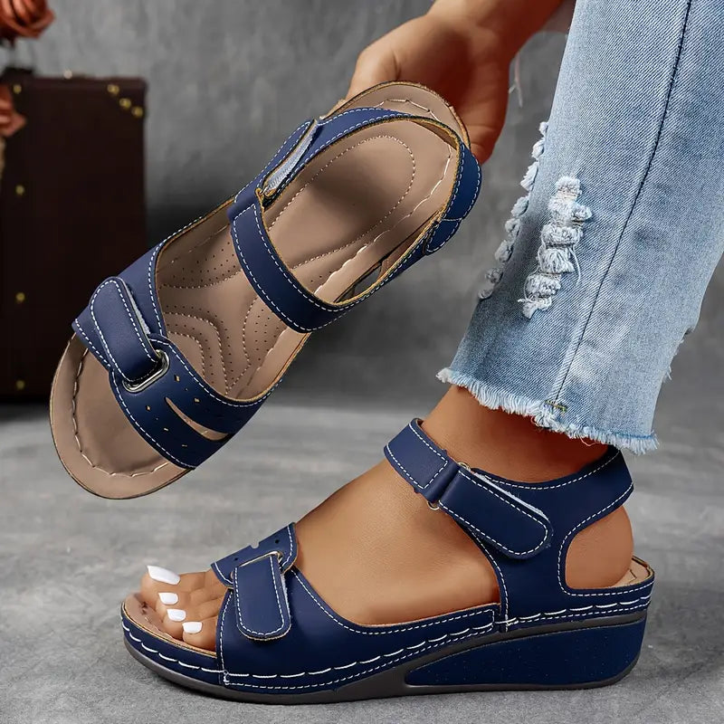 Momount Women Wedge Sandals Comfort Velcro Strap Platform Casual Summer Adjustable Fit Cushioned Sole Support