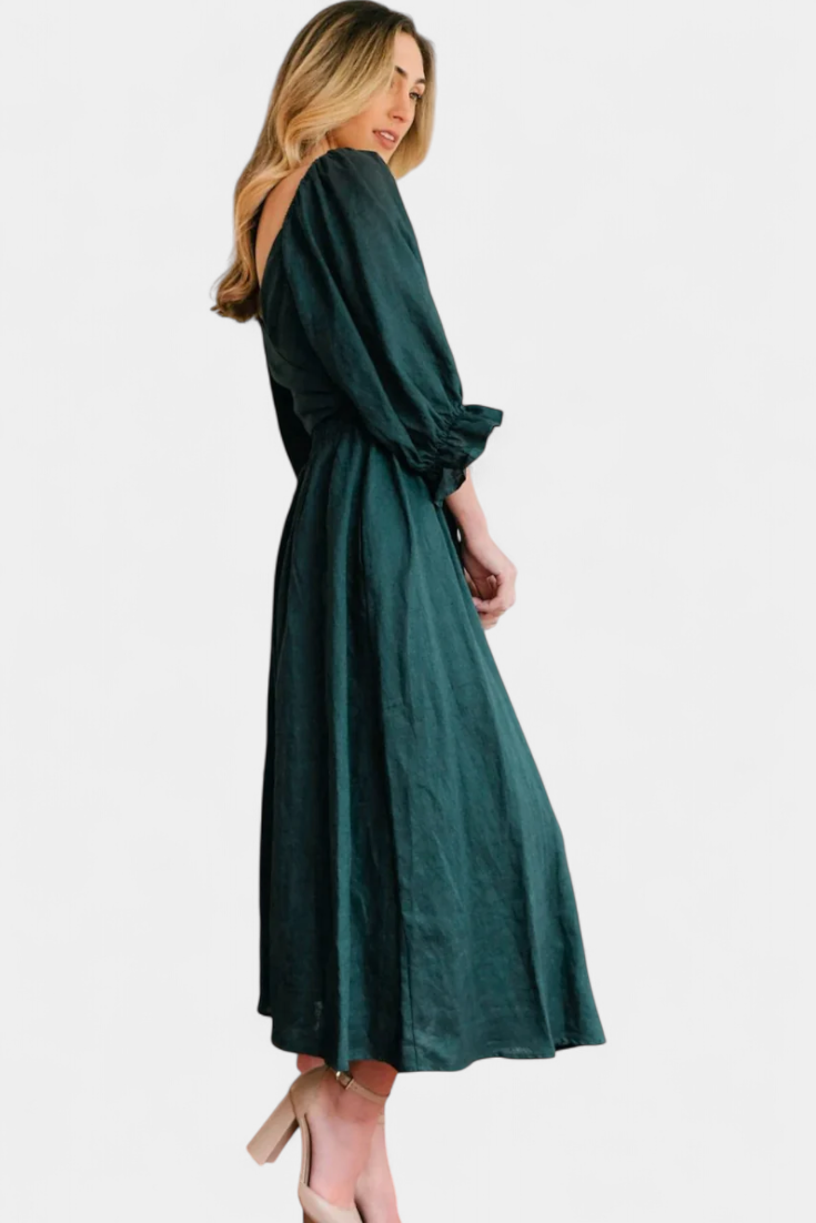 Momount Women’s Summer Midi Dress – Cut Out Puff Sleeve A-line Flowy Beach Dress