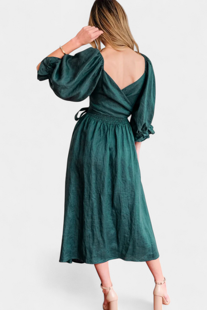 Momount Women’s Summer Midi Dress – Cut Out Puff Sleeve A-line Flowy Beach Dress