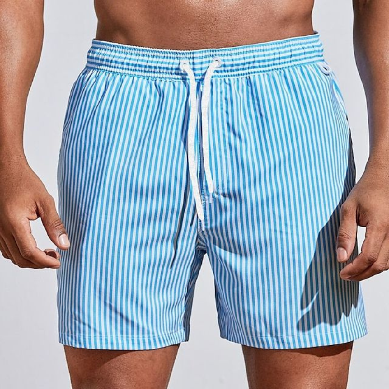 Momount Men Swim Shorts – Striped Drawstring Quick Dry Summer Casual