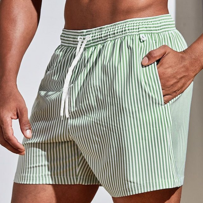 Momount Men Swim Shorts – Striped Drawstring Quick Dry Summer Casual