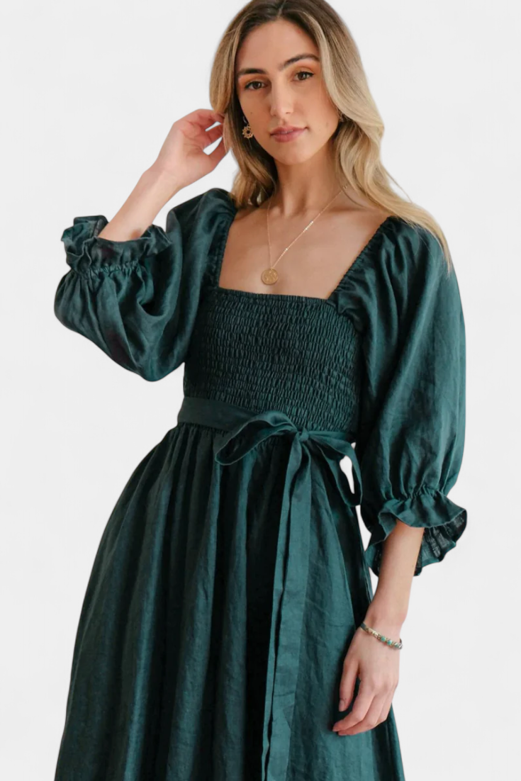 Momount Women’s Summer Midi Dress – Cut Out Puff Sleeve A-line Flowy Beach Dress