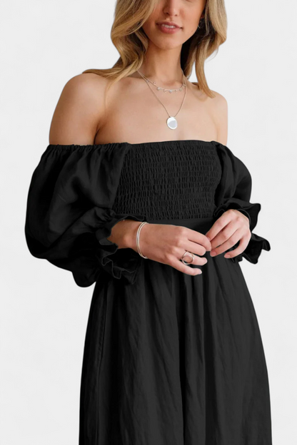 Momount Women’s Summer Midi Dress – Cut Out Puff Sleeve A-line Flowy Beach Dress
