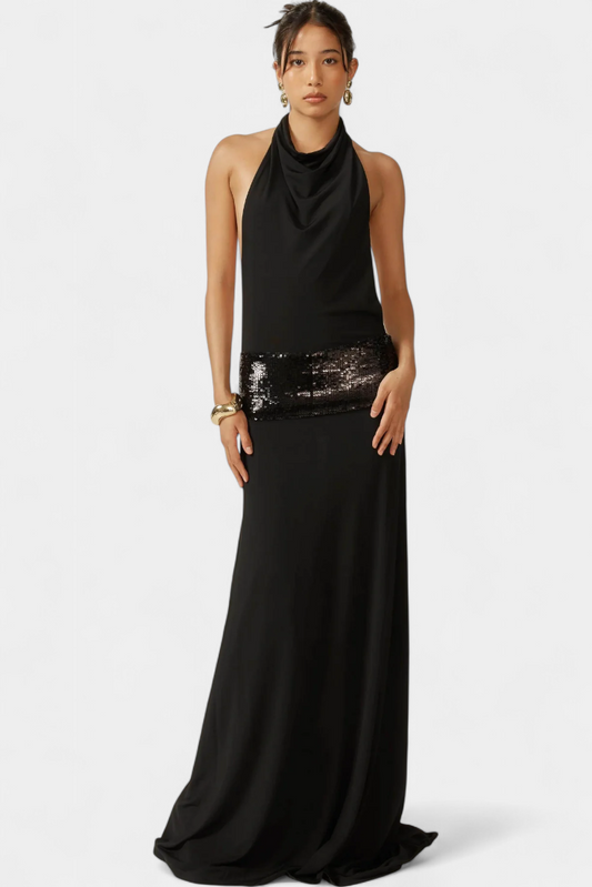Momount Women’s Summer Maxi Dress – Sleeveless Halter Neck Draped Elegant Party Dress