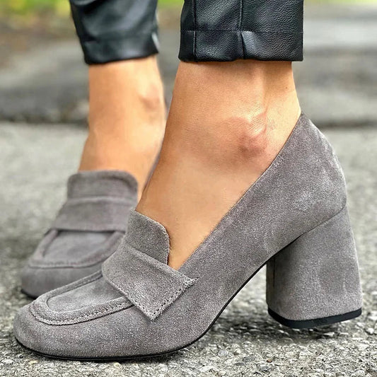 Ravenna | Vintage Suede Block Heel Penny Loafers