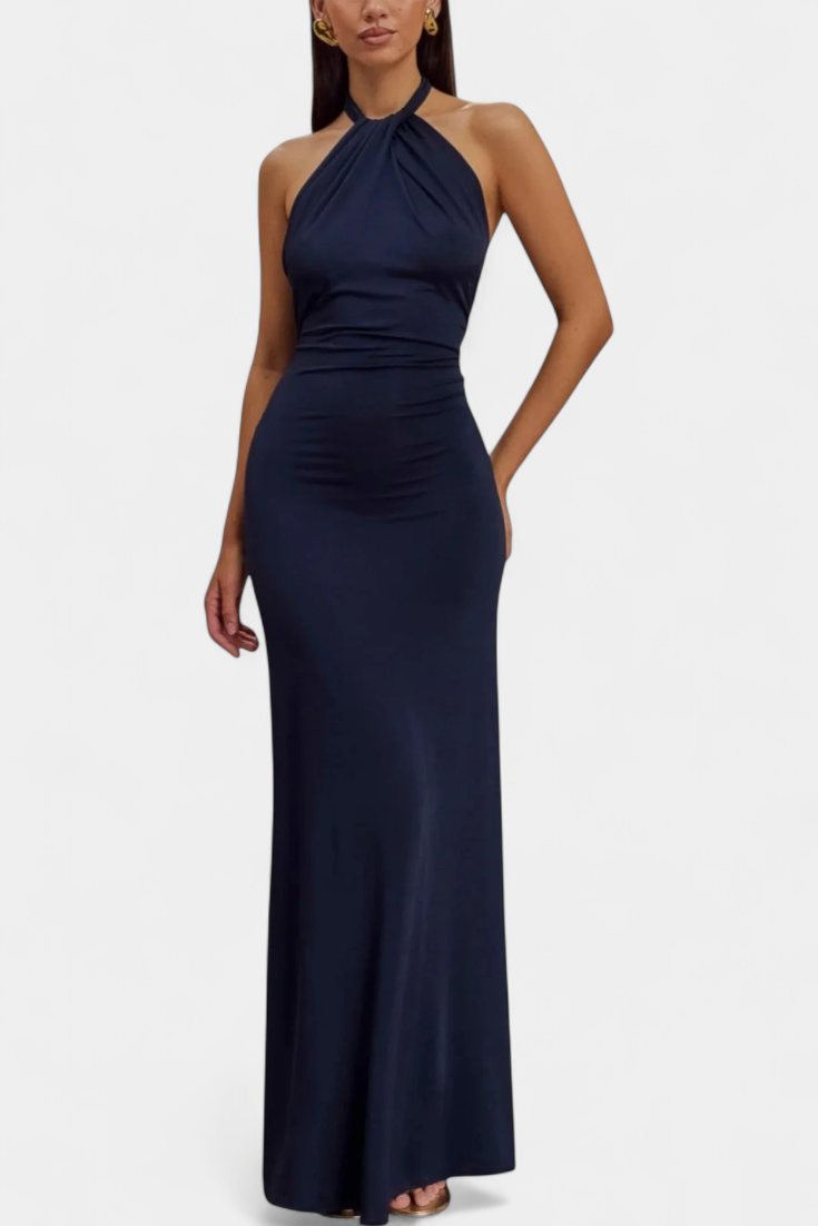 Momount Women’s Bodycon Maxi Dress – Halter Neck Sleeveless Elegant Evening Dress