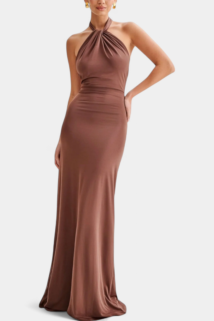 Momount Women’s Bodycon Maxi Dress – Halter Neck Sleeveless Elegant Evening Dress