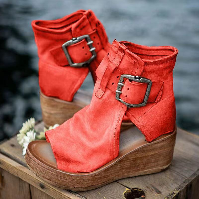 Cordova | Suede Buckle Platform Wedge Sandals