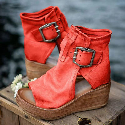 Cordova | Suede Buckle Platform Wedge Sandals