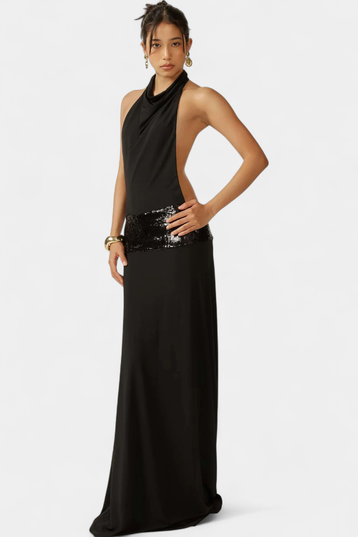 Momount Women’s Summer Maxi Dress – Sleeveless Halter Neck Draped Elegant Party Dress