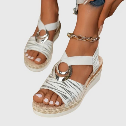 Momount Women Espadrille Wedge Sandals – Blush Metallic Ankle Strap