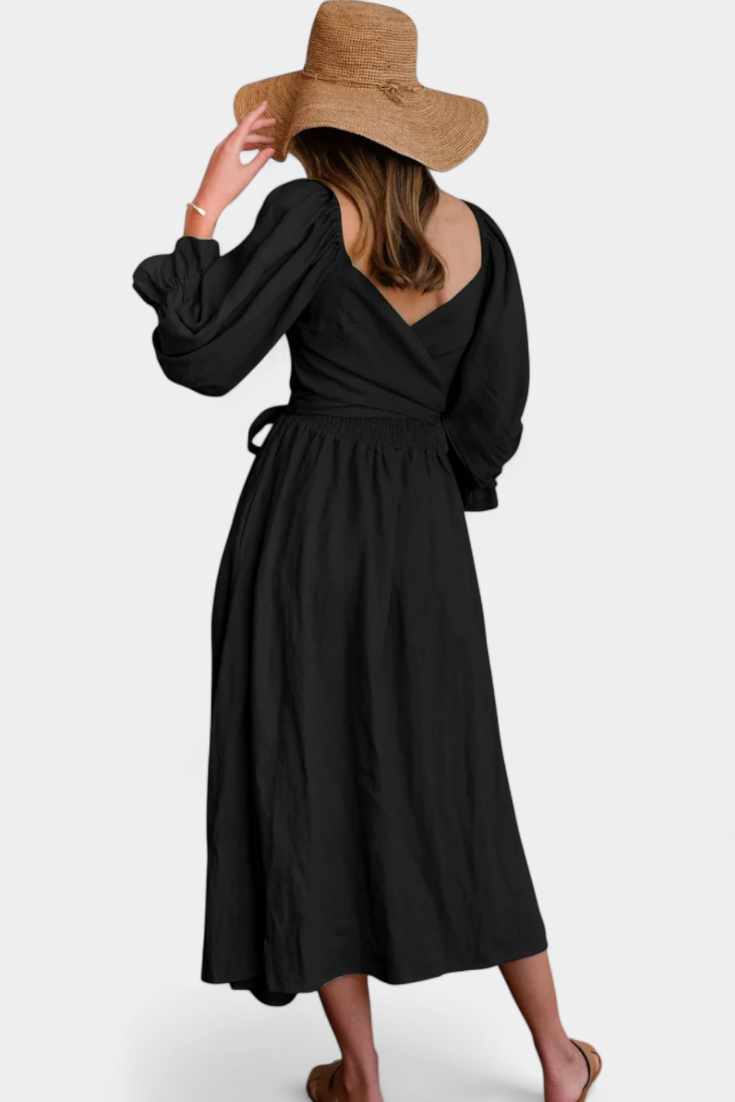 Momount Women’s Summer Midi Dress – Cut Out Puff Sleeve A-line Flowy Beach Dress