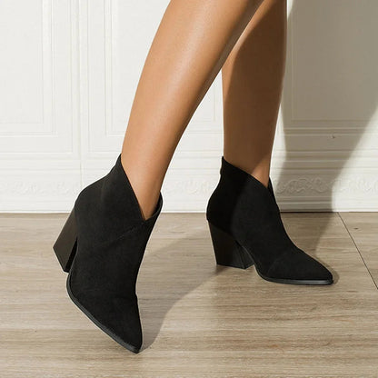 Isadora | Suede Block Heel Pointed Toe Ankle Boots