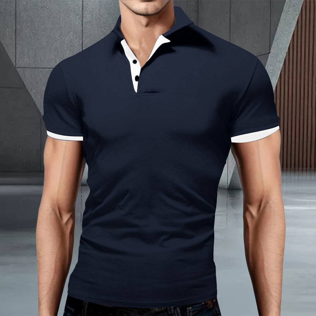 Momount Men Polo Shirt – Stand Collar Contrast Trim Slim Fit