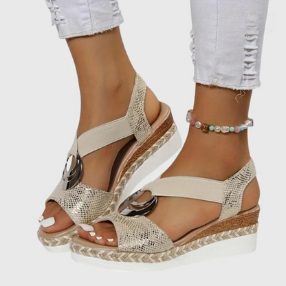 Momount Women Espadrille Wedge Sandals – Blush Metallic Ankle Strap
