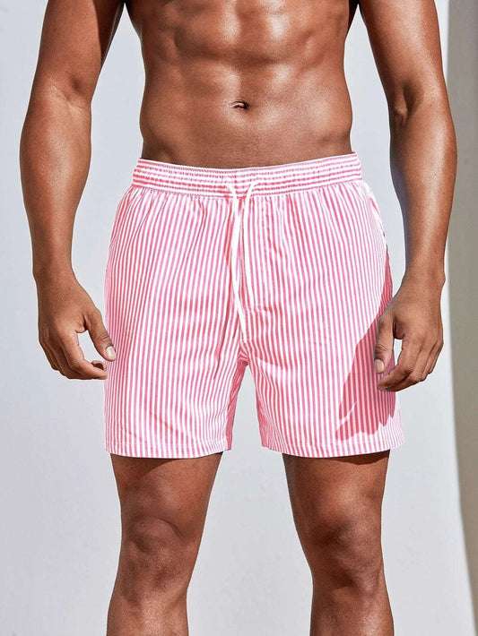 Momount Men Swim Shorts – Striped Drawstring Quick Dry Summer Beach
