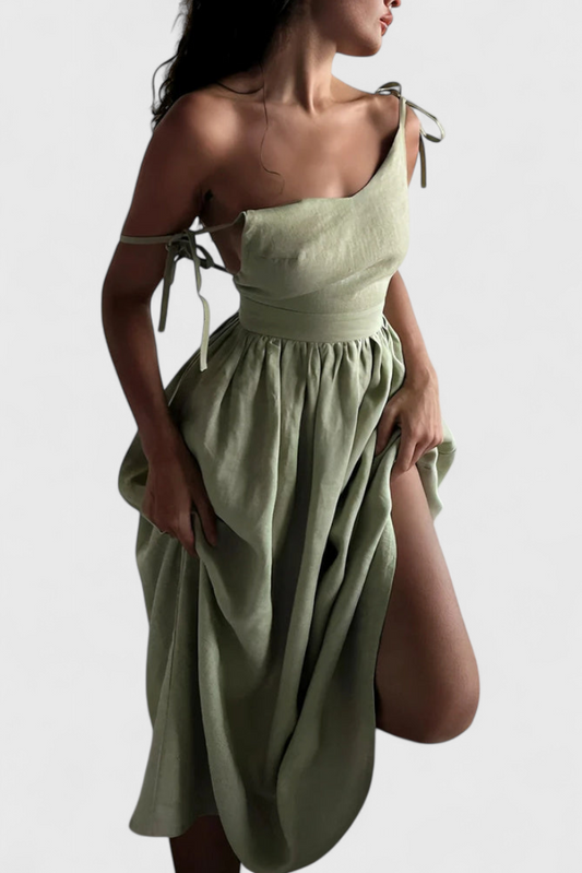 Momount Women’s Summer Midi Dress – Strappy Tie Shoulder A-line Flowy Beach Dress