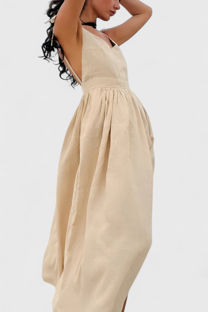 Momount Women’s Summer Midi Dress – Strappy Tie Shoulder A-line Flowy Beach Dress