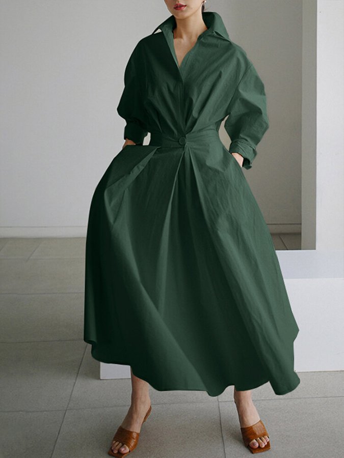 Evangelia | Elegant Cotton Button Down Midi Dress