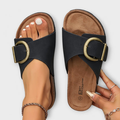 Momount | Women's Platform Sandals | Cork Sole Buckle Strap | Comfortable Open Toe Casual Summer Slides