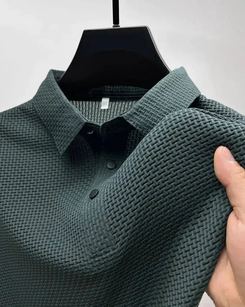 Momount Men Waffle Knit Polo Shirt – Textured Short Sleeve Casual