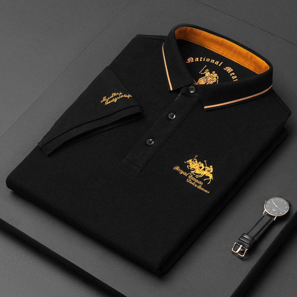 Momount Men Long Sleeve Polo Shirt – Embroidered Logo Premium Classic