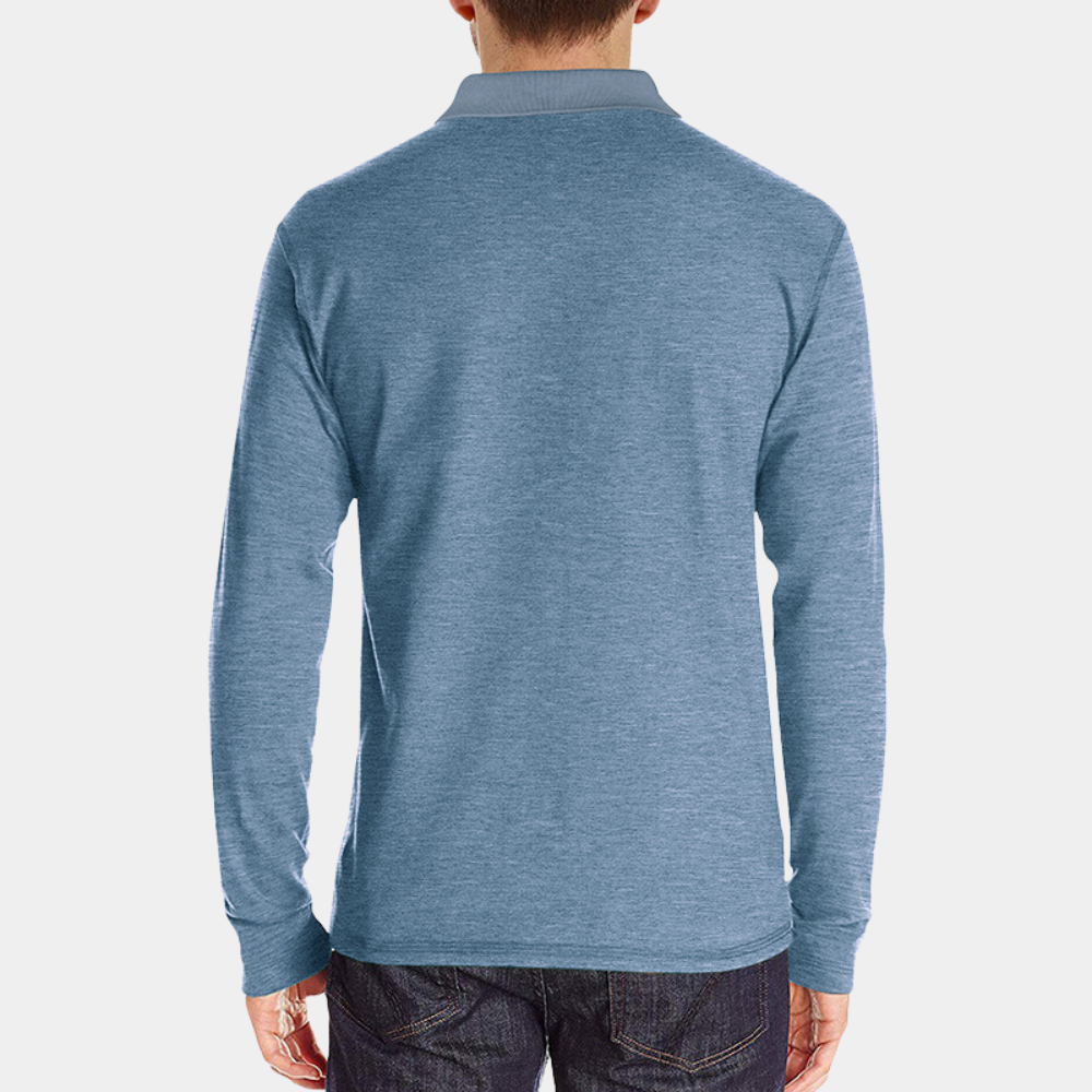 Momount Men Long Sleeve Polo Shirt – Contrast Collar Pocket Classic Fit