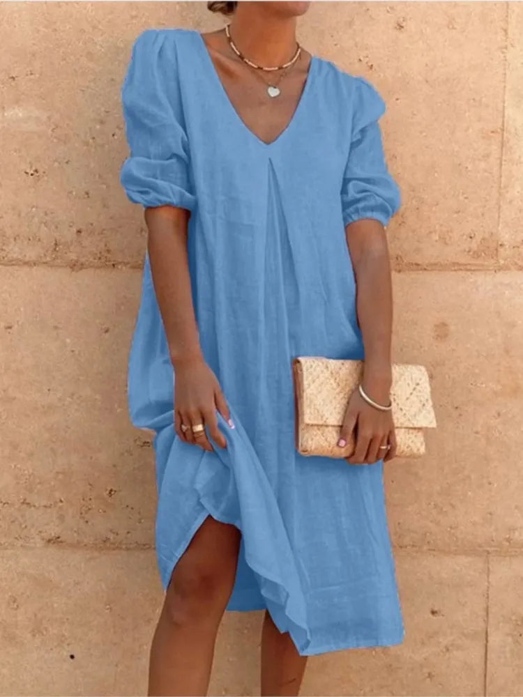 Casimira | Boho Cotton V Neck Tiered Summer Midi Dress