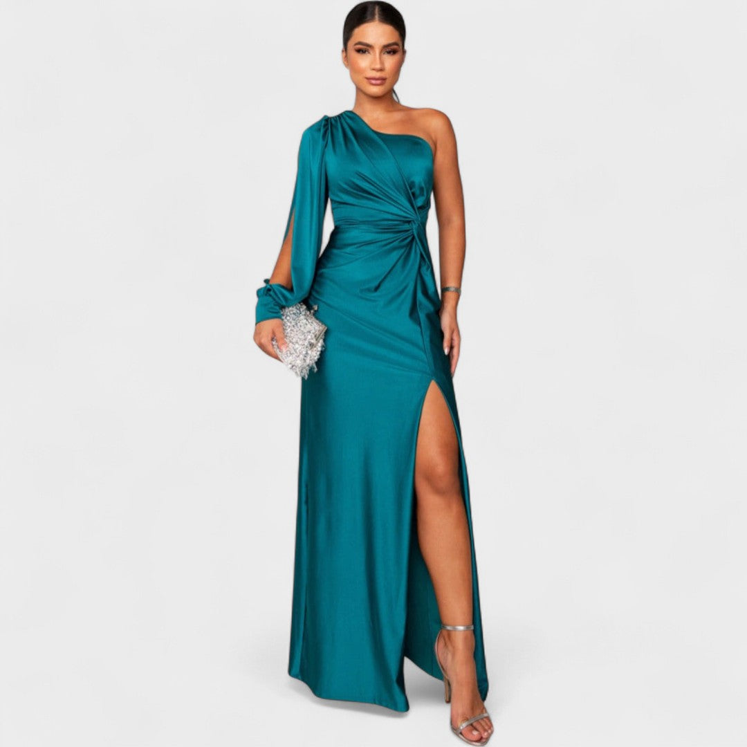 Momount Women’s Party Dress – One Shoulder High Slit Maxi Elegant