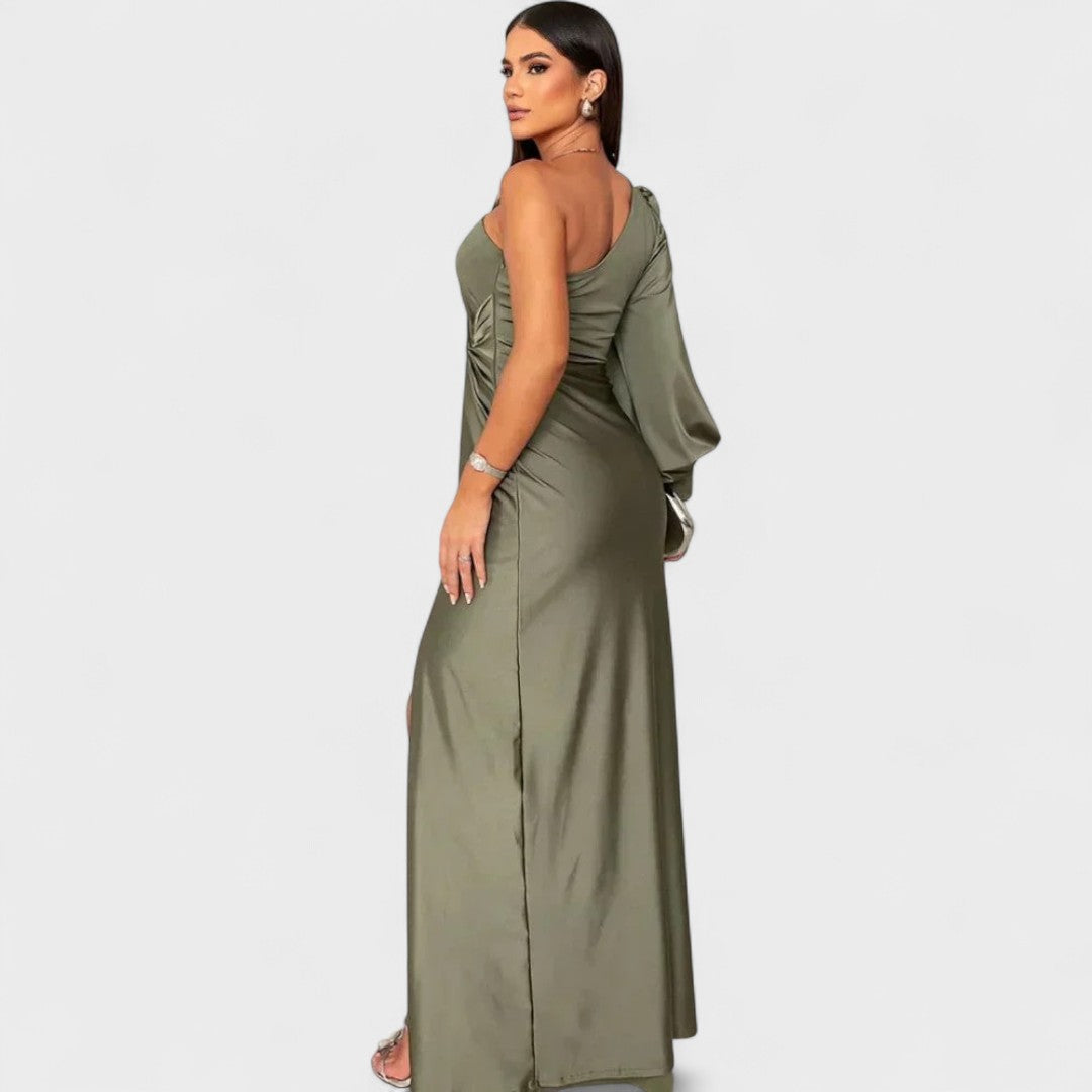Momount Women’s Party Dress – One Shoulder High Slit Maxi Elegant