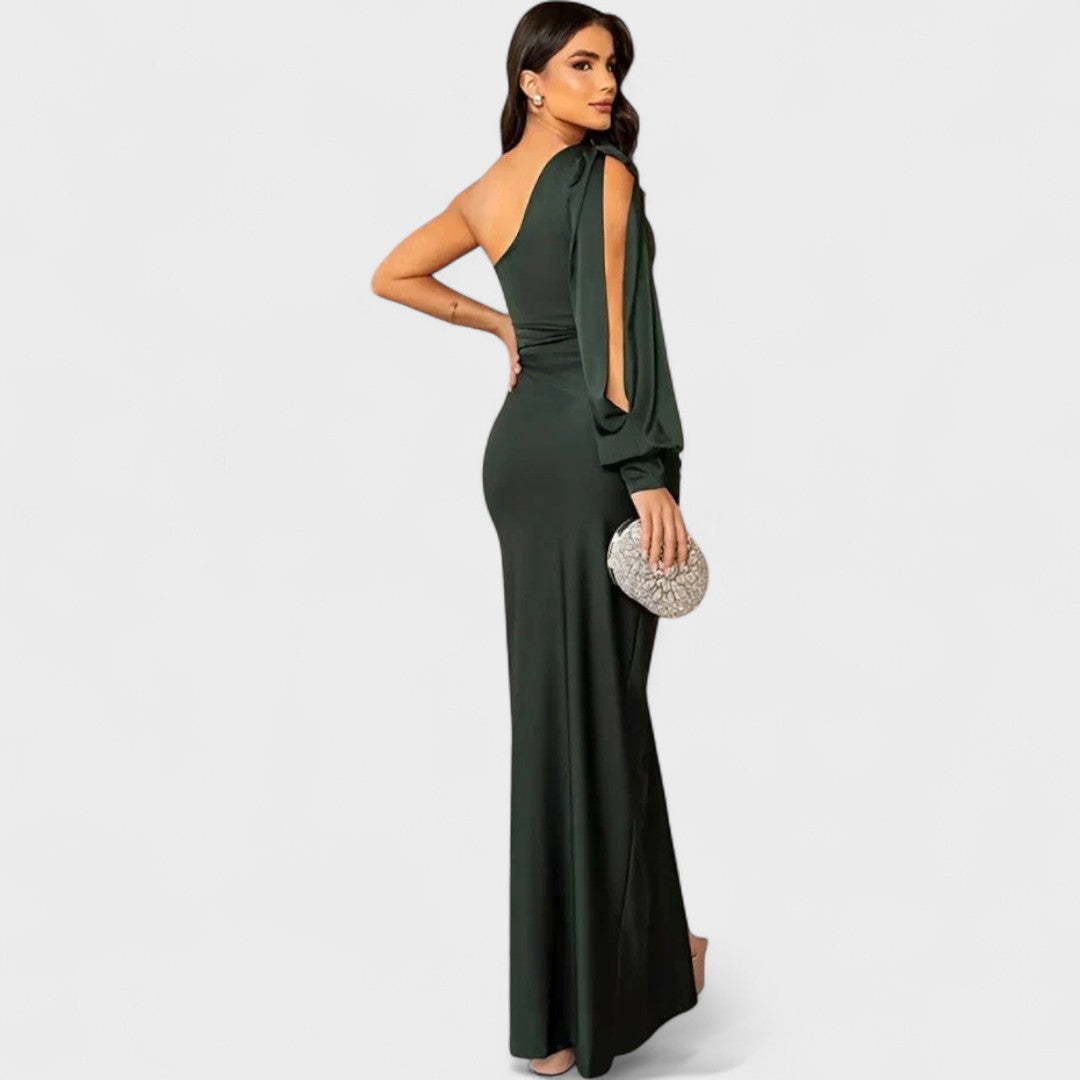 Momount Women’s Party Dress – One Shoulder High Slit Maxi Elegant