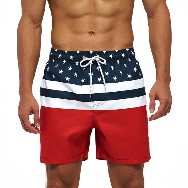 Momount Men Swim Shorts – Striped Drawstring Quick Dry Summer Beach