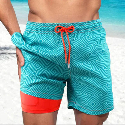 Momount Men Swim Shorts – Palm Print Drawstring Mesh Liner Quick Dry