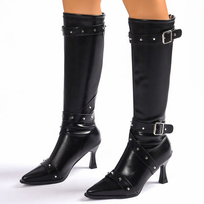 Bellarosa | Western Buckle Leather Kitten Heel Boots
