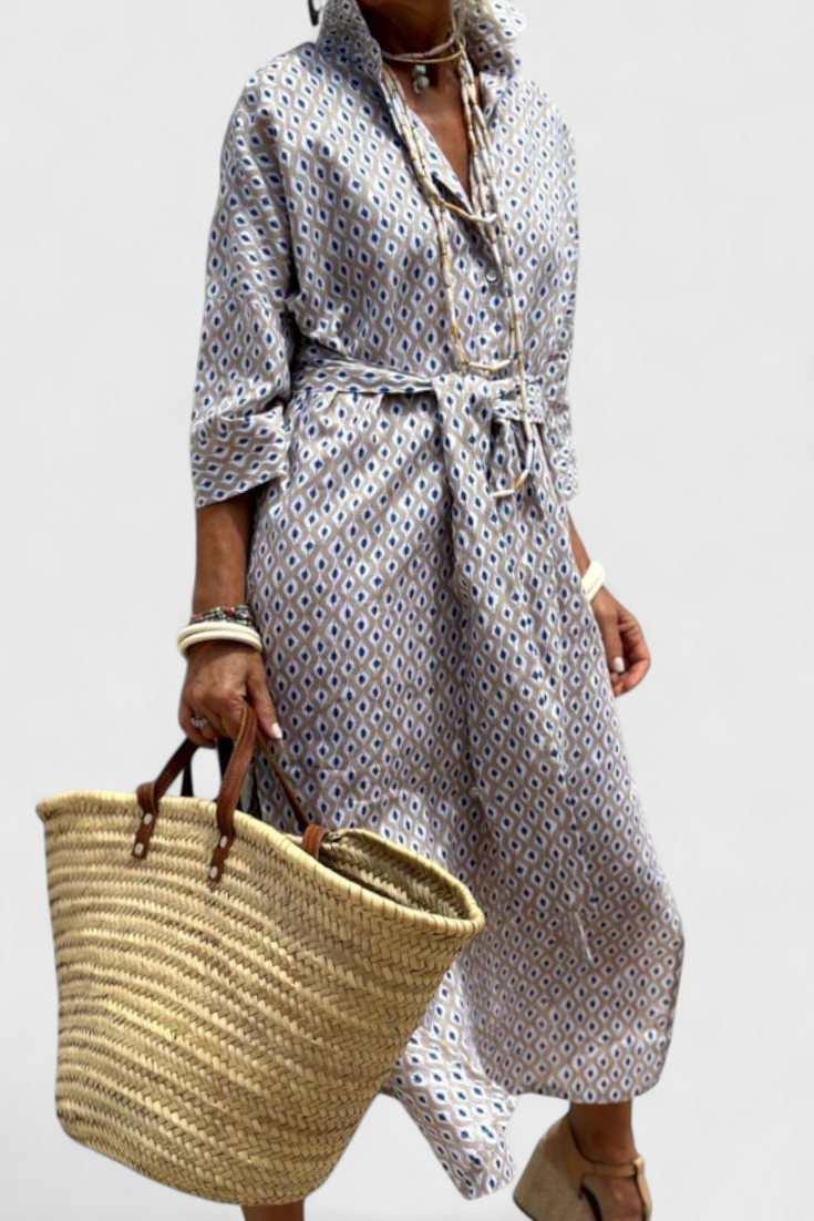 Momount Women’s Shirt Midi Dress – Striped Long Sleeve Casual Summer Beach Dress