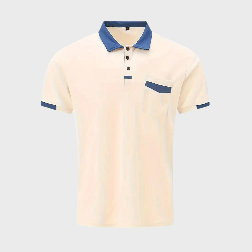 Momount Men Polo Shirt – Two Tone Contrast Collar Pocket Short Sleeve