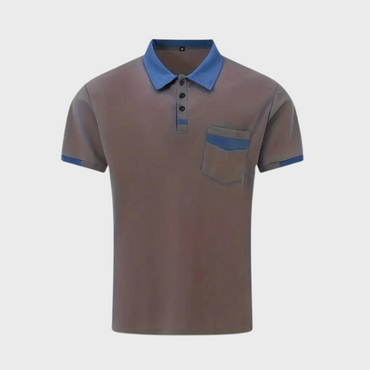 Momount Men Polo Shirt – Two Tone Contrast Collar Pocket Short Sleeve