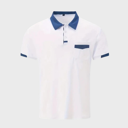 Momount Men Polo Shirt – Two Tone Contrast Collar Pocket Short Sleeve