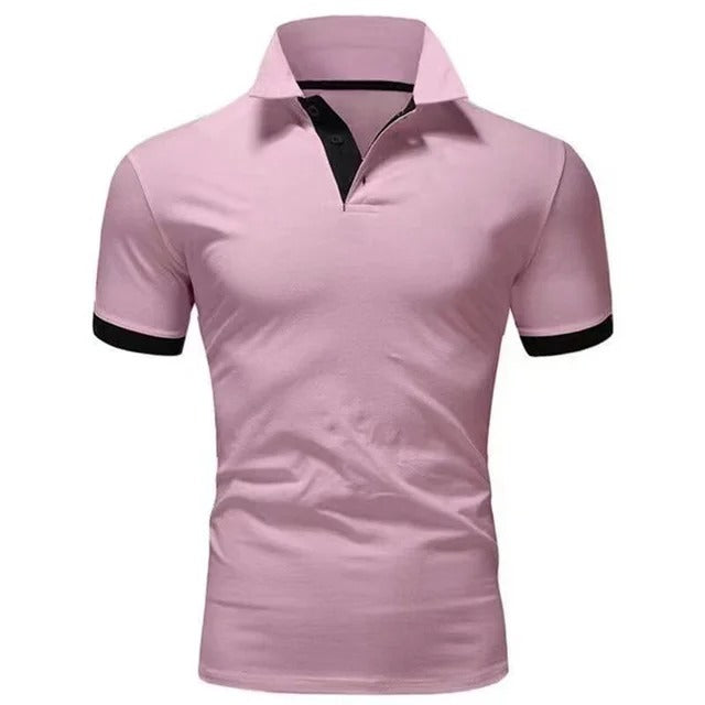 Momount Men Polo Shirt – Stand Collar Contrast Placket Slim Fit