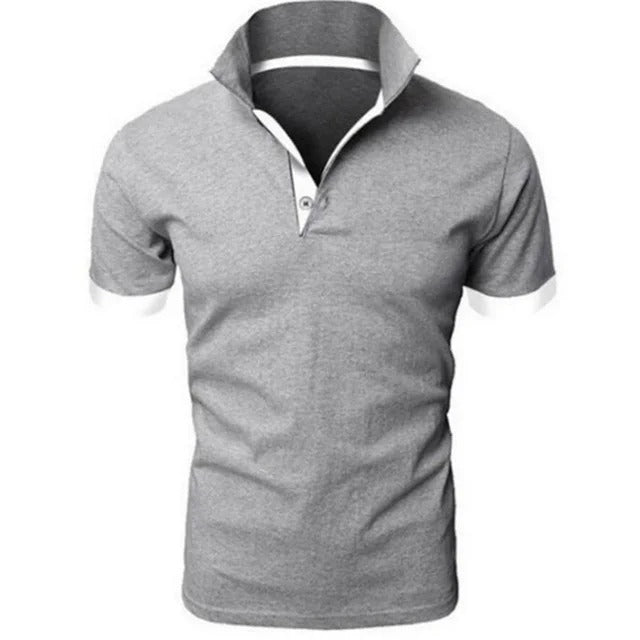 Momount Men Polo Shirt – Stand Collar Contrast Placket Slim Fit