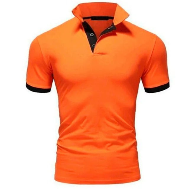 Momount Men Polo Shirt – Stand Collar Contrast Placket Slim Fit